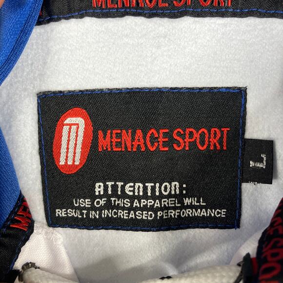 Menace Sport Men's Large Blue Hockey Hoodie Lace-Up Pullover Striped Retro - Picture 5 of 7